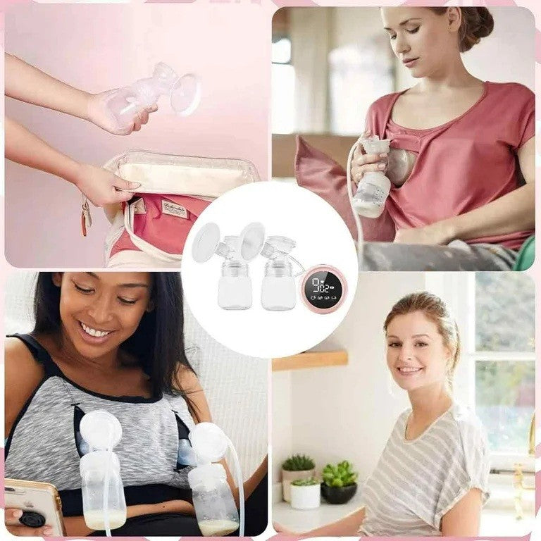 Pompa de San Electrica 2 in 1, Flippy, cu 2 Biberoane, Capacitate 180 ml, Incarcare USB Tip C, 1200 mAh, 2 Moduri, 9 Viteze, Roz Transparent
