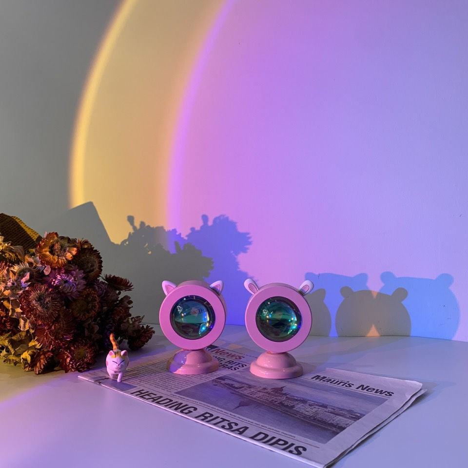 Lampa de veghe cu proiectie Multicolor RGB cu telecomanda, Flippy, lumina ambientala pentru atmosfera romantica, iepuras, Roz