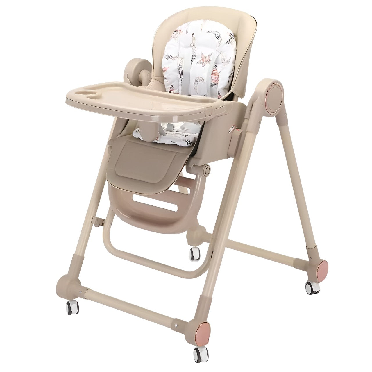 Scaun de Masa, bej, pentru Bebelusi si Copii, Flippy, Tavita si Husa Detasabile, Multifuncțional, Stabil, Centura de Siguranta, Inaltime Ajustabila, Spatar Reglabil Moale, Balansoar, de la 6 Luni, Bej