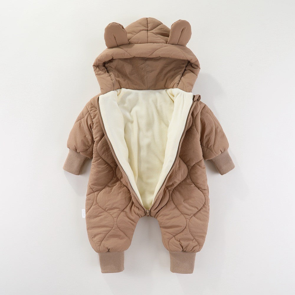 Combinezon de Iarna, Flippy, pentru Bebelusi, din Bumbac, cu Urechi, Mansete Elastice, Unisex, 66 cm, Maro