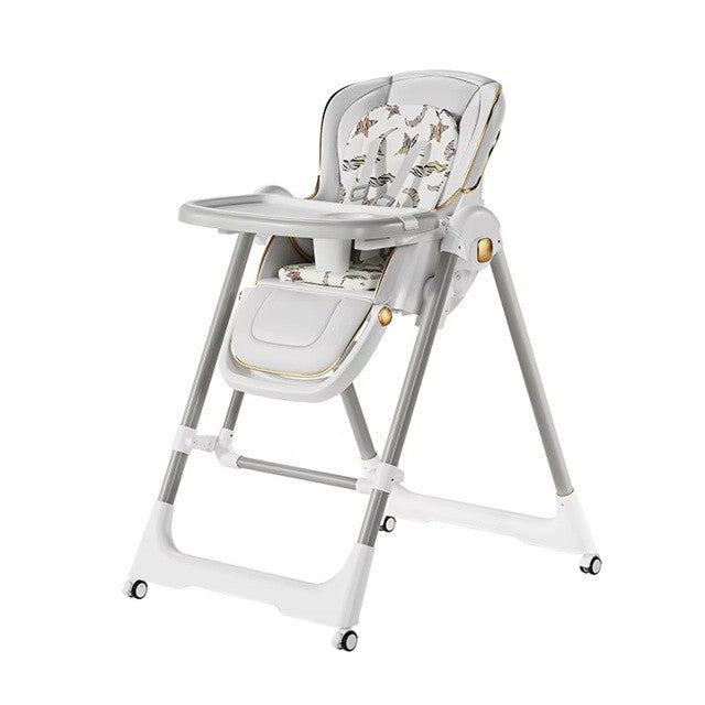 Scaun de Masa 2in1, Flippy, pentru Copii 6 luni - 4 Ani, Pliabil, cu Roti, Balansoar, Leagan, Reglabil, Tava de Masa Dubla, Centura in 5 Puncte, 96 x 56 x 76 cm, Gri