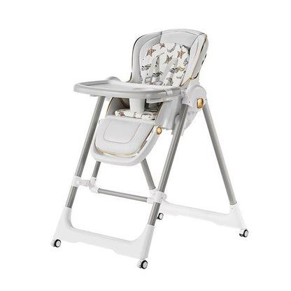 Scaun de Masa 2in1, Flippy, pentru Copii 6 luni - 4 Ani, Pliabil, cu Roti, Balansoar, Leagan, Reglabil, Tava de Masa Dubla, Centura in 5 Puncte, 96 x 56 x 76 cm, Gri