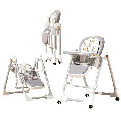 Scaun de Masa 2in1, Flippy, pentru Copii 6 luni - 4 Ani, Pliabil, cu Roti, Balansoar, Leagan, Reglabil, Tava de Masa Dubla, Centura in 5 Puncte, 96 x 56 x 76 cm, Gri