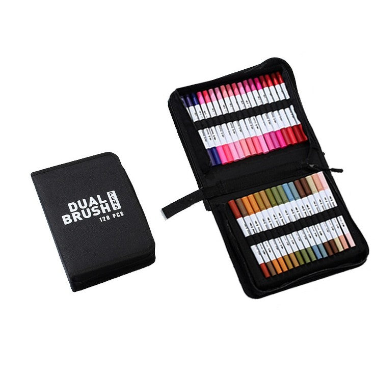Set Carioci pe Baza de Apa, Flippy, 2 in 1, pentru Pictura, Caligrafie, 72 Culori, Penar Negru, Corp Carioca Negru, 24.5 x 18.5 x 5 cm, Multicolor