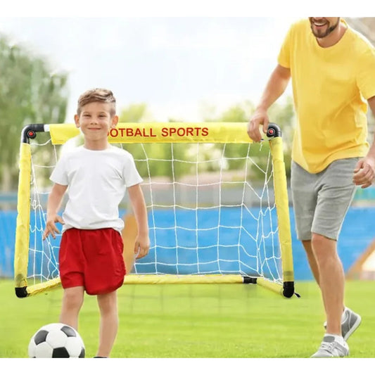 Set Poarta de Fotbal pentru Copii, Flippy, 45x60 cm, Minge, Cartonase, Pompa, Fluier, Interactiv, Distractiv, Galben